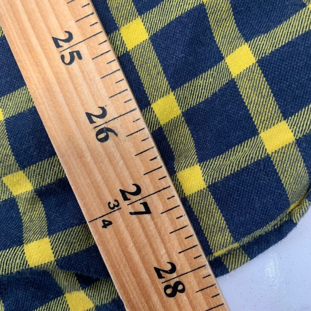 Banana Republic Luxe Flannel Shirt Navy Yellow Buffalo Check Untucked Slim Fit L
